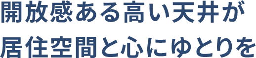 開放感ある高い天井が居住空間と心にゆとりを